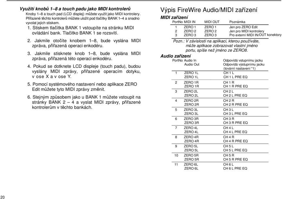 Jakmile otočíte knobem 1 8, bude vyslána MIDI zpráva, přiřazená operaci enkodéru. 3. Jakmile stisknete knob 1 8, bude vyslána MIDI zpráva, přiřazená této operaci enkodéru. 4.