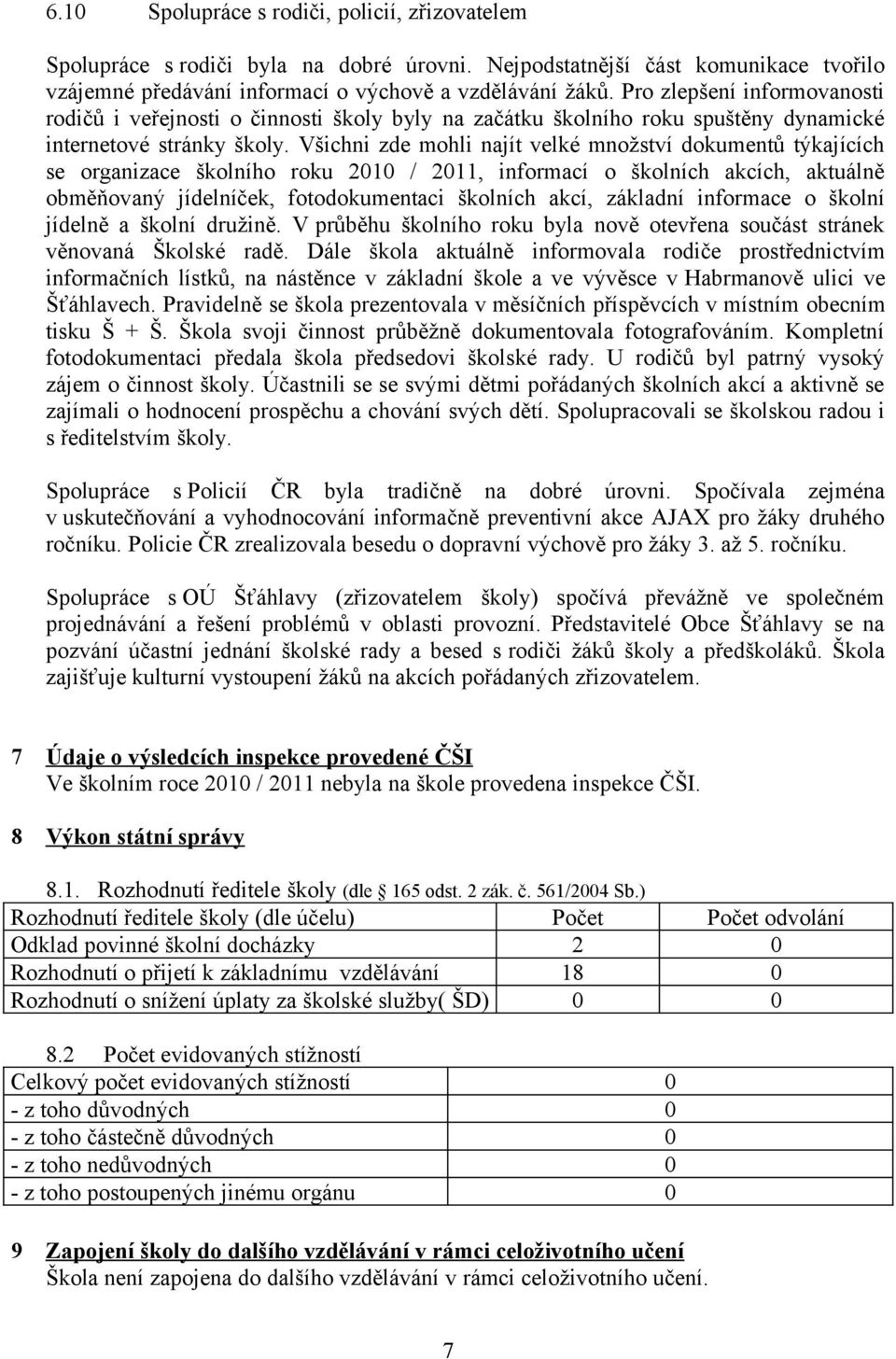 Všichni zde mohli najít velké množství dokumentů týkajících se organizace školního roku 2010 / 2011, informací o školních akcích, aktuálně obměňovaný jídelníček, fotodokumentaci školních akcí,