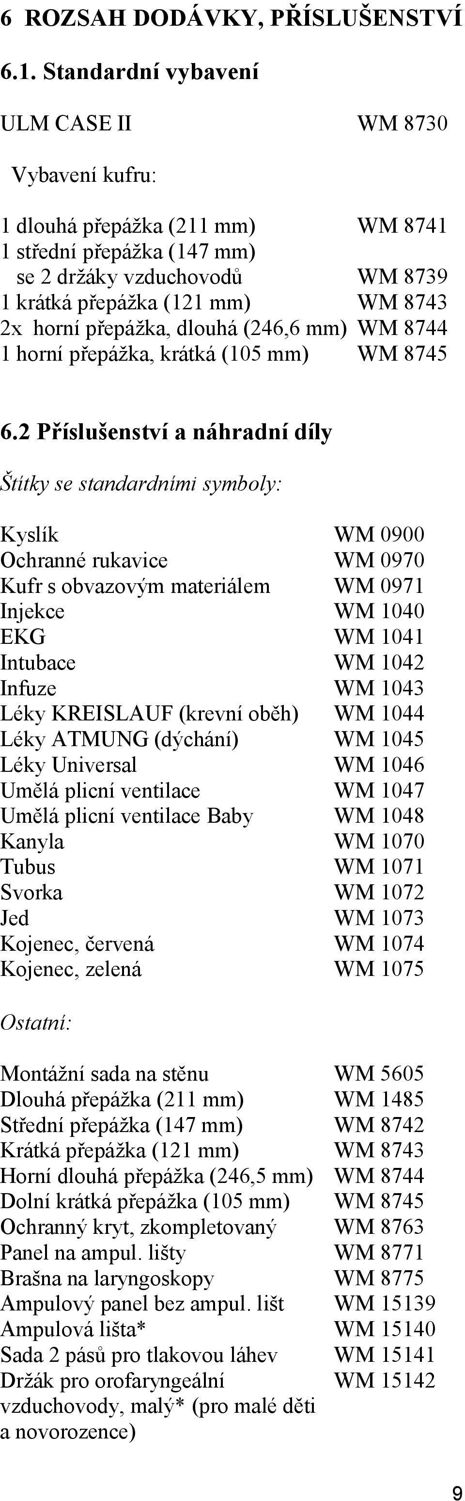 přepážka, dlouhá (246,6 mm) WM 8744 1 horní přepážka, krátká (105 mm) WM 8745 6.