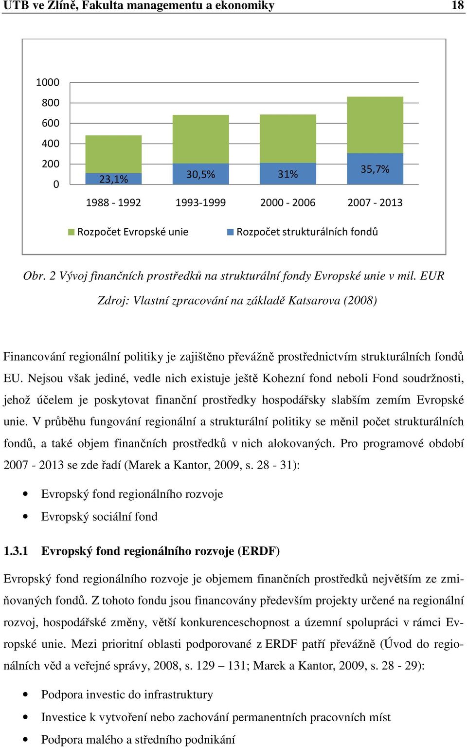EUR Zdroj: Vlastní zpracování na základě Katsarova (2008) Financování regionální politiky je zajištěno převážně prostřednictvím strukturálních fondů EU.