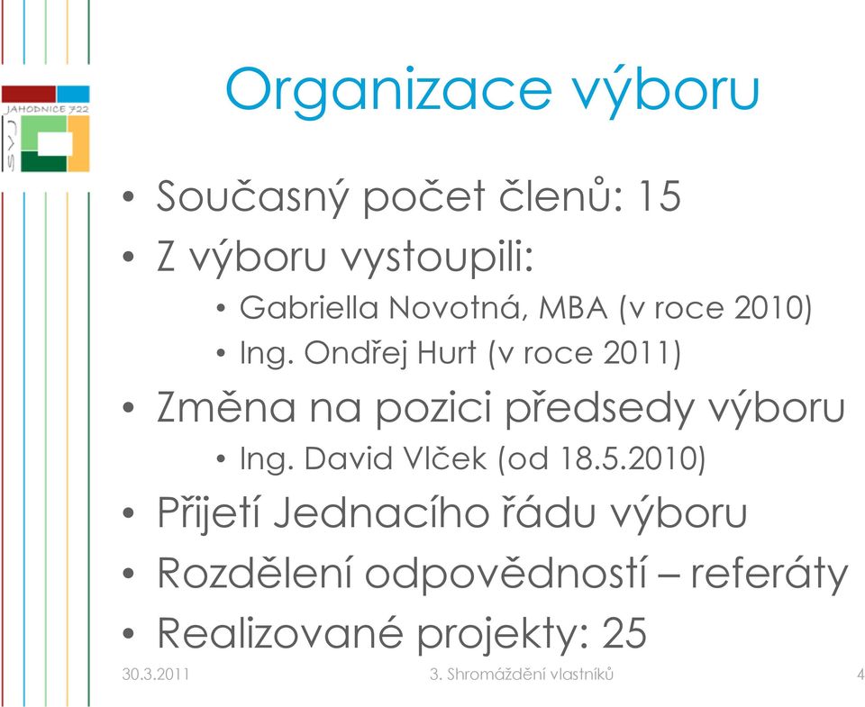 Ondřej Hurt (v roce 2011) Změna ě na pozici i předsedy ř d výboru Ing.