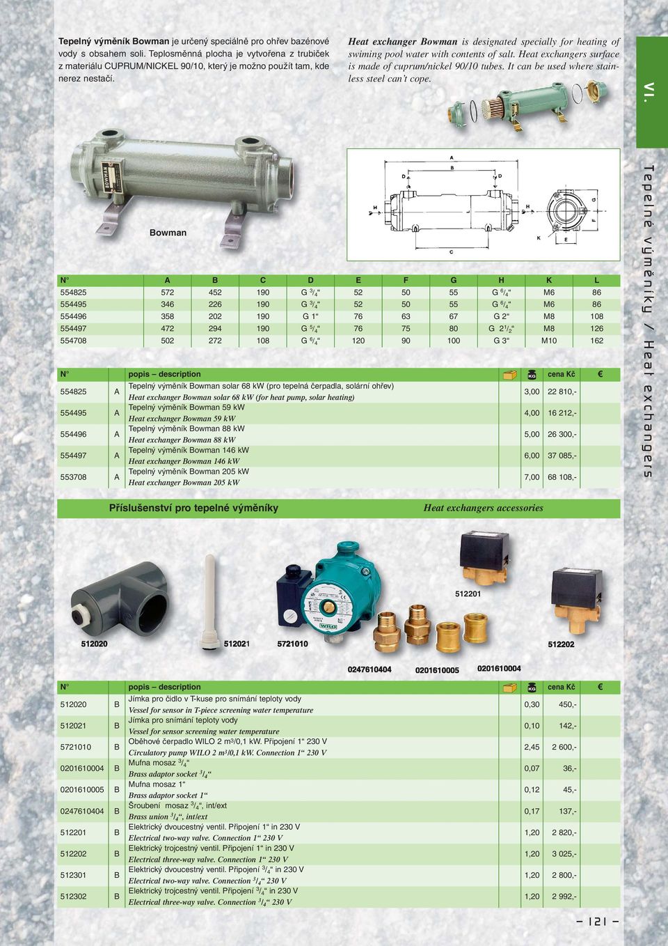 Heat exchanger owman is designated specially for heating of swiming pool water with contents of salt. Heat exchangers surface is made of cuprum/nickel 90/10 tubes.