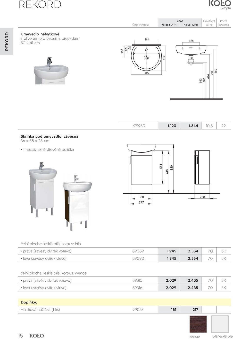 (závěsy dvířek vpravo) 89089 1.945 2.334 7,0 5K levá (závěsy dvířek vlevo) 89090 1.945 2.334 7,0 5K čelní plocha: lesklá bílá, korpus: wenge pravá (závěsy dvířek vpravo) 89315 2.