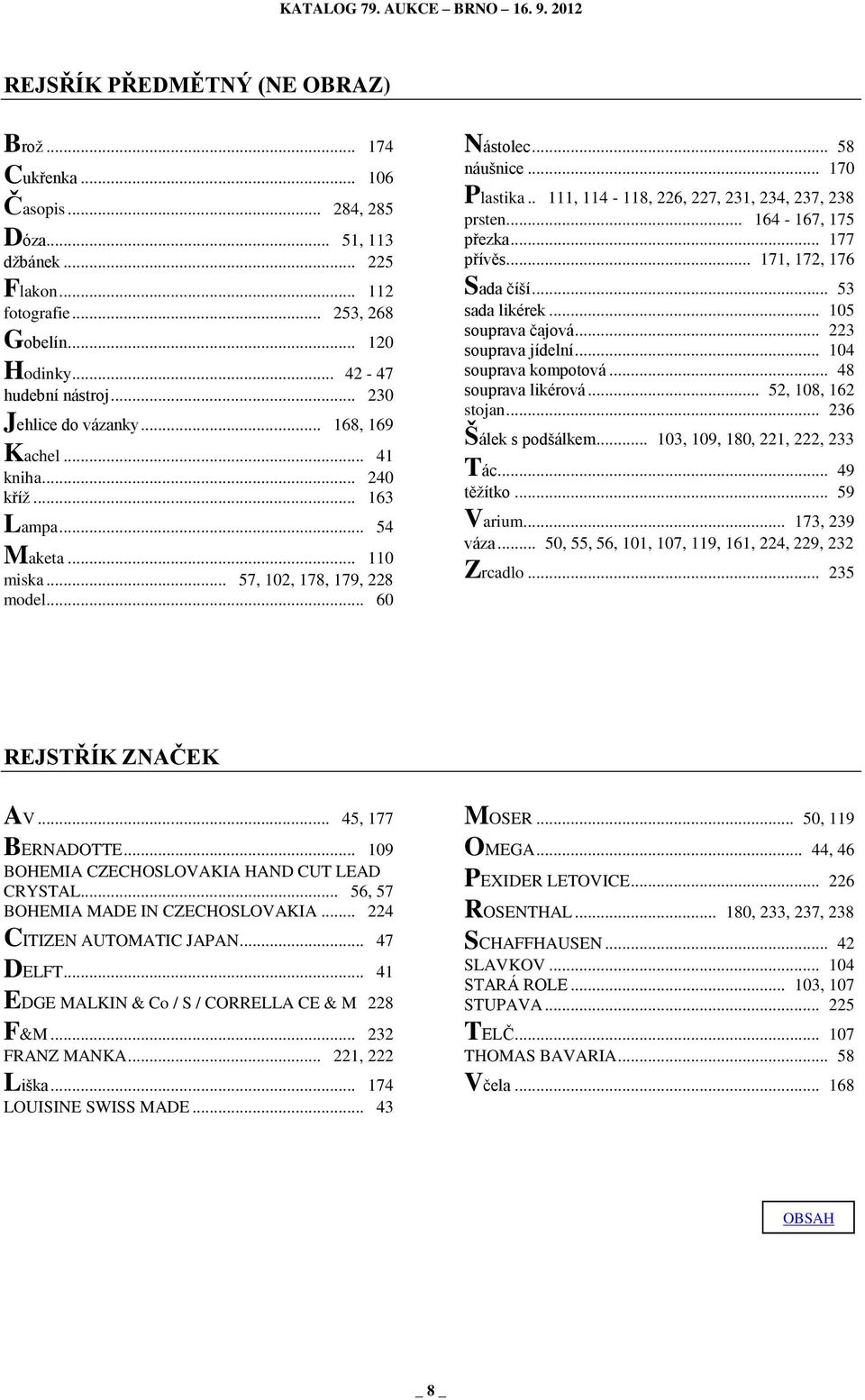 . 111, 114-118, 226, 227, 231, 234, 237, 238 prsten... 164-167, 175 přezka... 177 přívěs... 171, 172, 176 Sada číší... 53 sada likérek... 105 souprava čajová... 223 souprava jídelní.