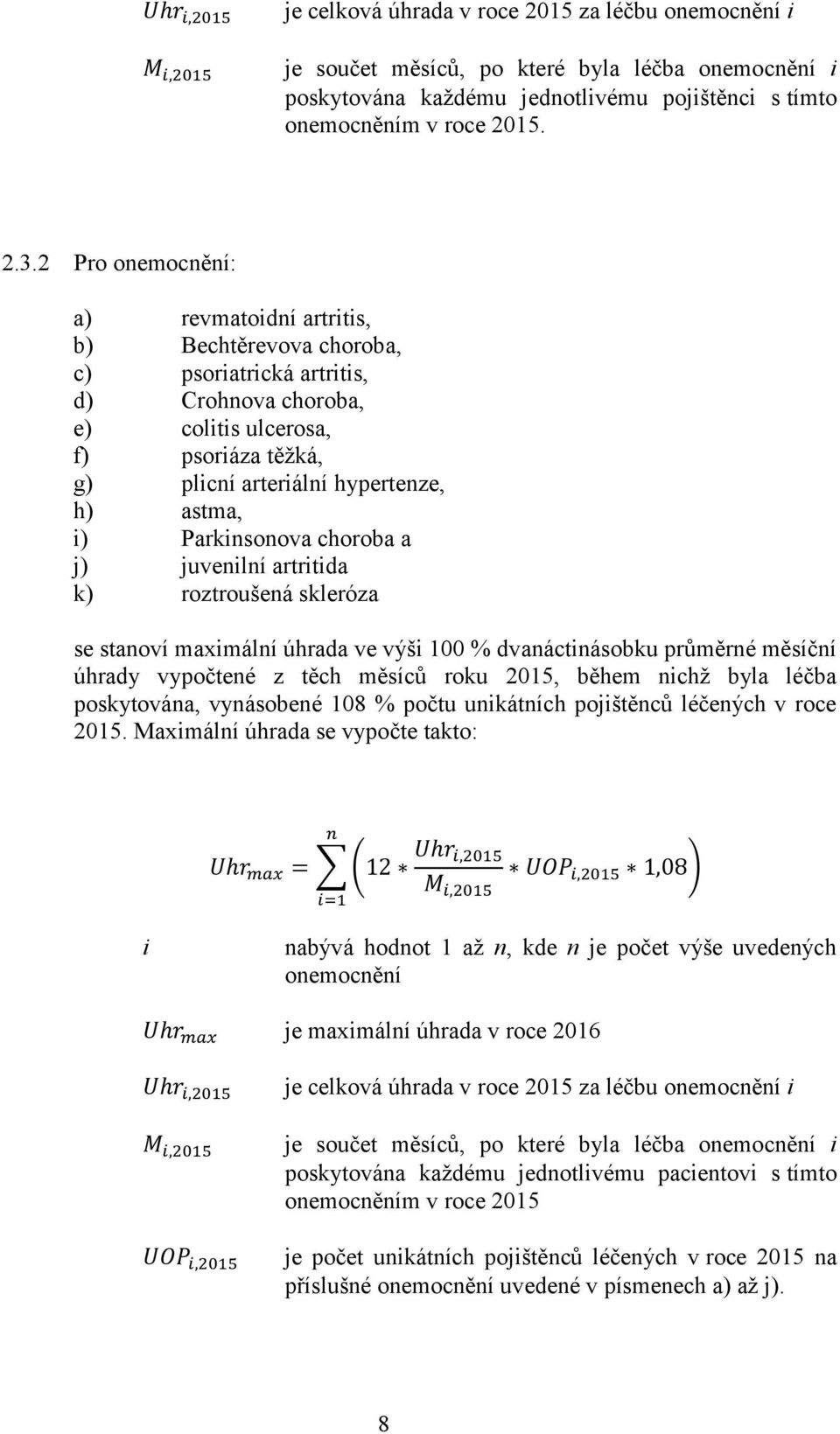 i) Parkinsonova choroba a j) juvenilní artritida k) roztroušená skleróza se stanoví maximální úhrada ve výši 100 % dvanáctinásobku průměrné měsíční úhrady vypočtené z těch měsíců roku 2015, během