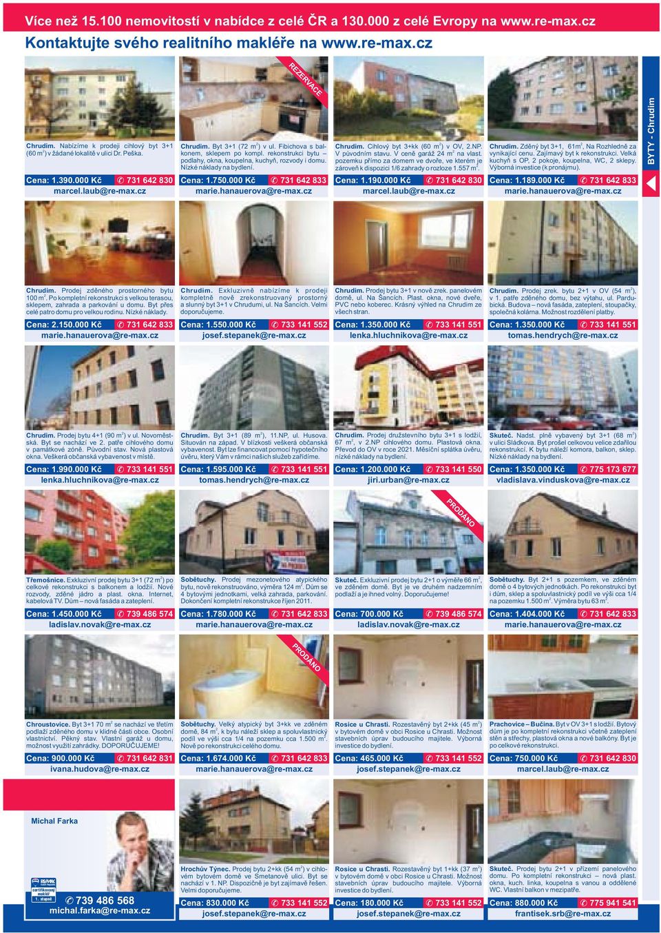 rekonstrukci bytu podlahy, okna, koupelna, kuchyň, rozvody i domu. Nízké náklady na bydlení. Cena: 1.750.000 Kč 731 64 833 Chrudim. Cihlový byt 3+kk (60 m ) v OV,.NP. V původním stavu.