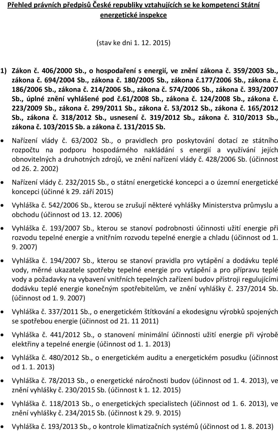 , úplné znění vyhlášené pod č.61/2008 Sb., zákona č. 124/2008 Sb., zákona č. 223/2009 Sb., zákona č. 299/2011 Sb., zákona č. 53/2012 Sb., zákona č. 165/2012 Sb., zákona č. 318/2012 Sb., usnesení č.