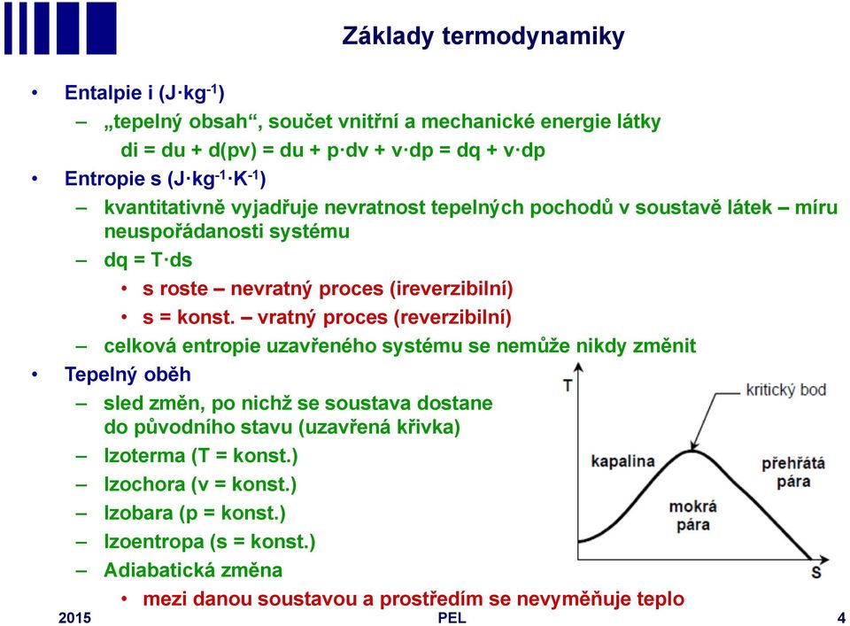 vratný proces (reverzibilní) celková entropie uzavřeného systému se nemůže nikdy změnit Tepelný oběh sled změn, po nichž se soustava dostane do původního stavu (uzavřená