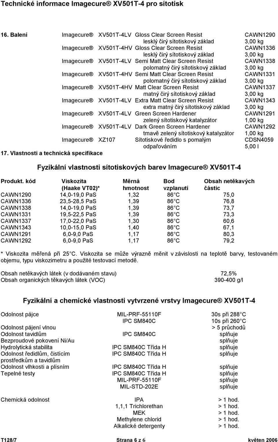 matný čirý sítotiskový základ 3,00 kg Imagecure XV501T-4LV Extra Matt Clear Screen Resist CAWN1343 extra matný čirý sítotiskový základ 3,00 kg Imagecure XV501T-4LV Green Screen Hardener CAWN1291