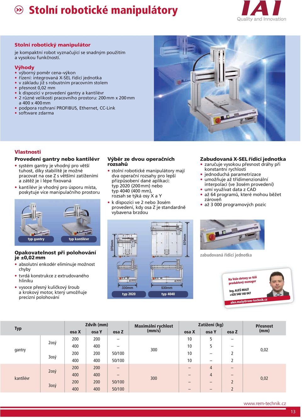 pracovního prostoru: 200 mm x 200 mm a 400 x 400 mm podpora rozhraní PROFIBUS, Ethernet, CC-Link software zdarma Vlastnosti Provedení gantry nebo kantilévr systém gantry je vhodný pro větší tuhost,