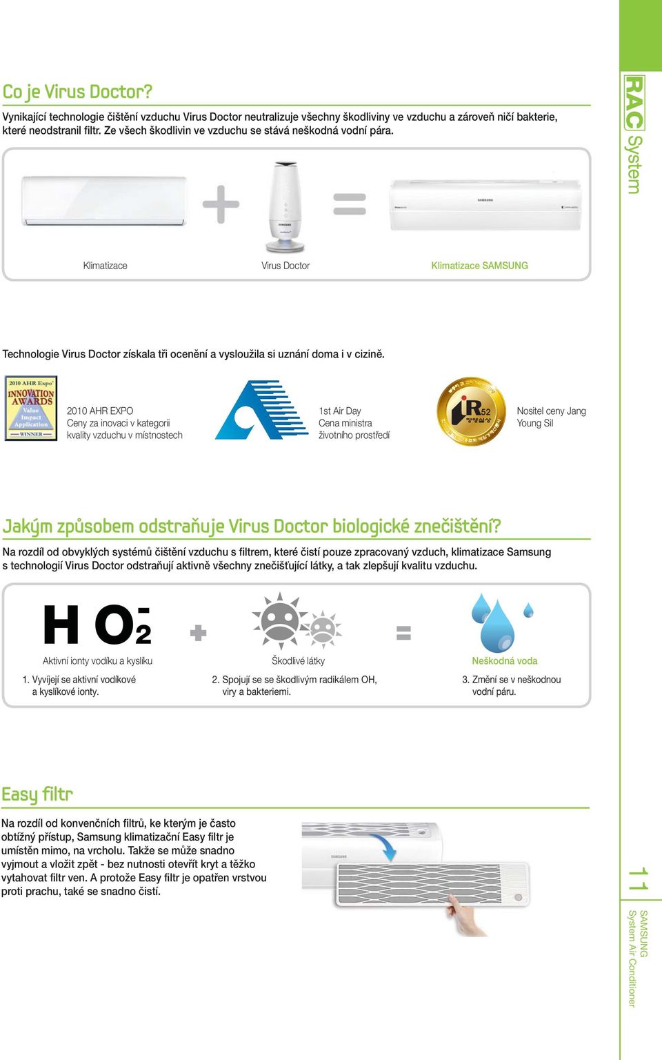 2010 AHR EXPO Ceny za inovaci v kategorii kvality vzduchu v místnostech 1st Air Day Cena ministra životního prostředí Nositel ceny Jang Young Sil Jakým způsobem odstraňuje Virus Doctor biologické