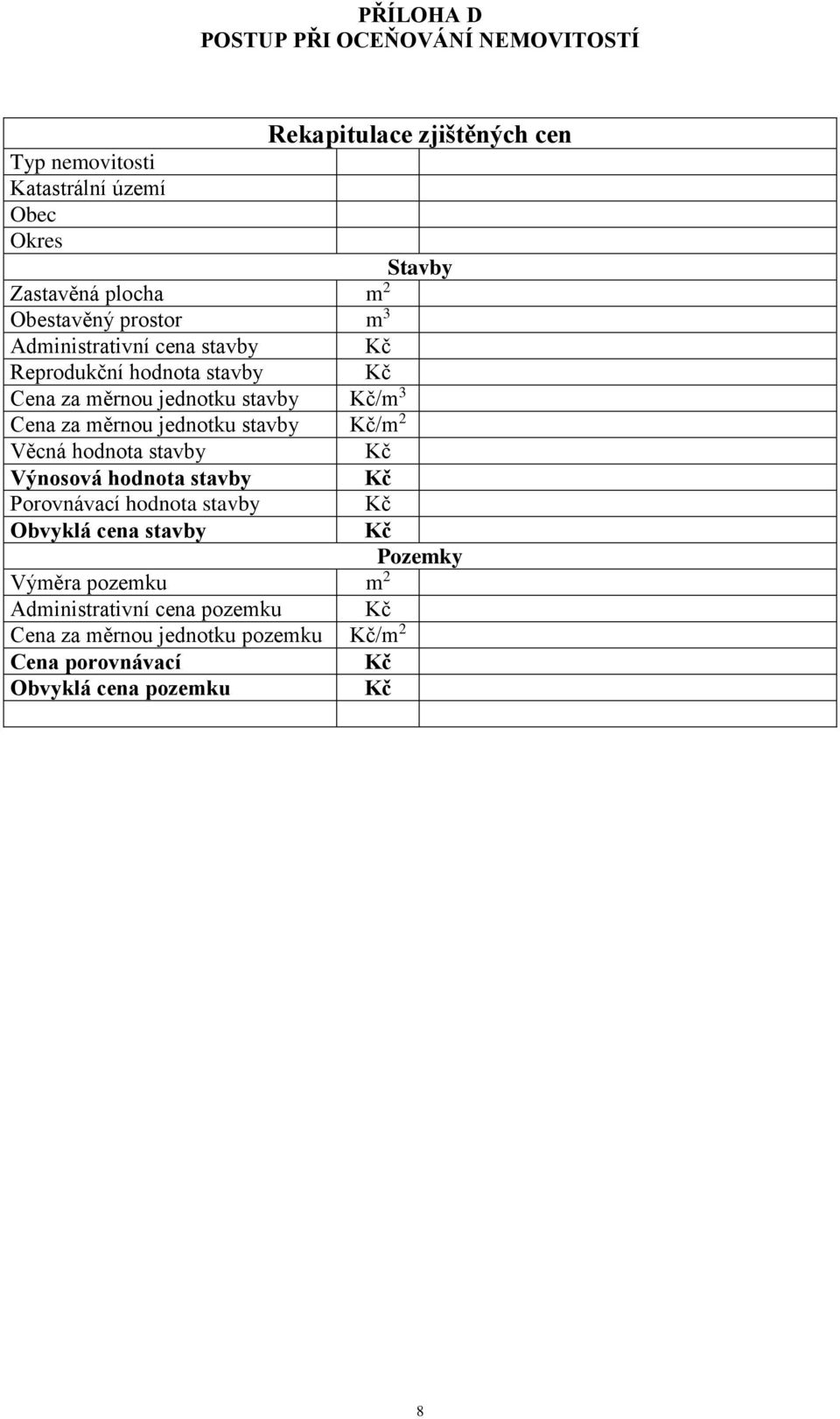 jednotku stavby /m 2 Věcná hodnota stavby Výnosová hodnota stavby Porovnávací hodnota stavby Obvyklá cena stavby