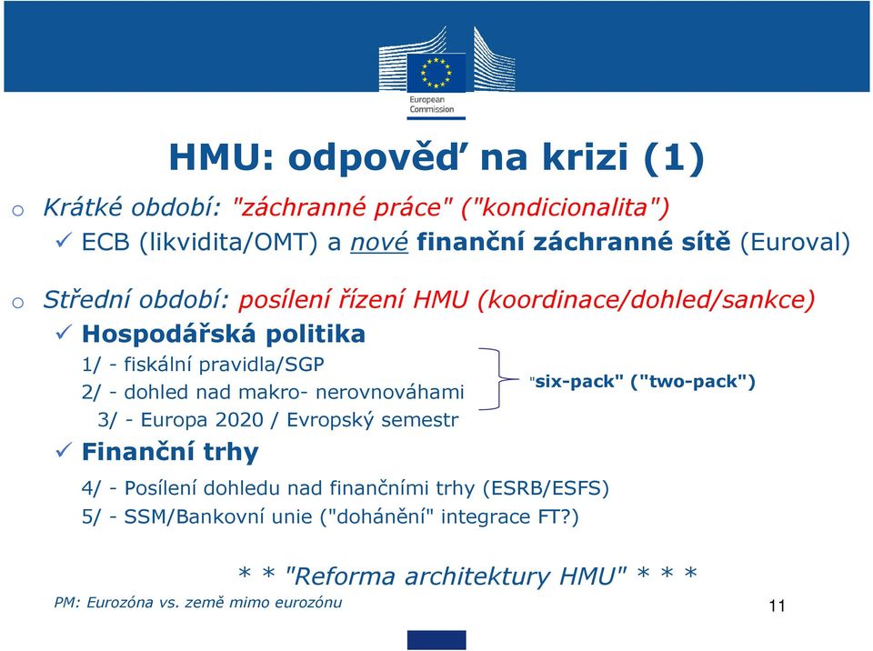 "six-pack"("two-pack") 2/ - dohled nad makro- nerovnováhami 3/ - Europa 2020 / Evropský semestr Finanční trhy 4/ - Posílení dohledu nad