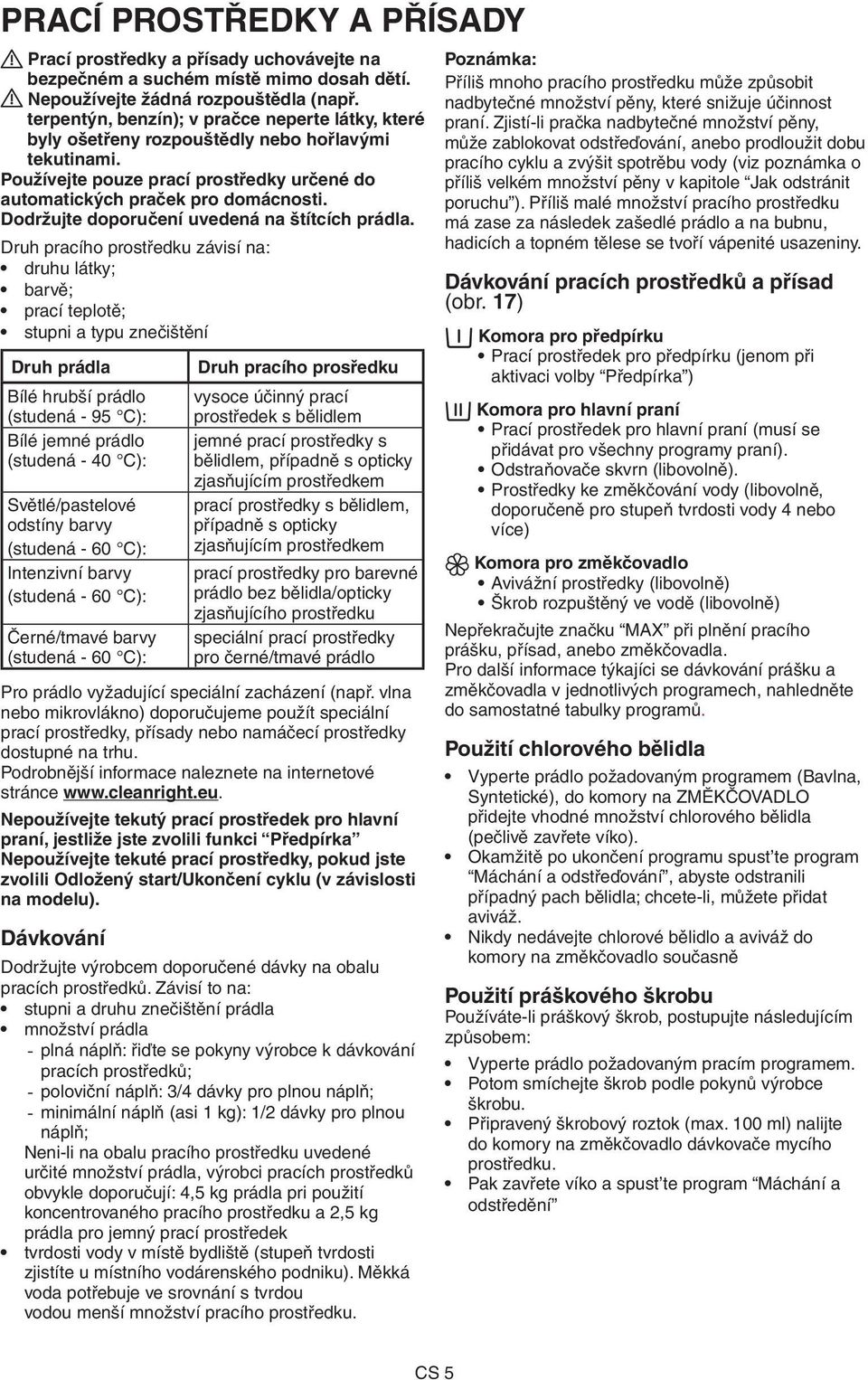 Dodržujte doporučení uvedená na štítcích prádla.