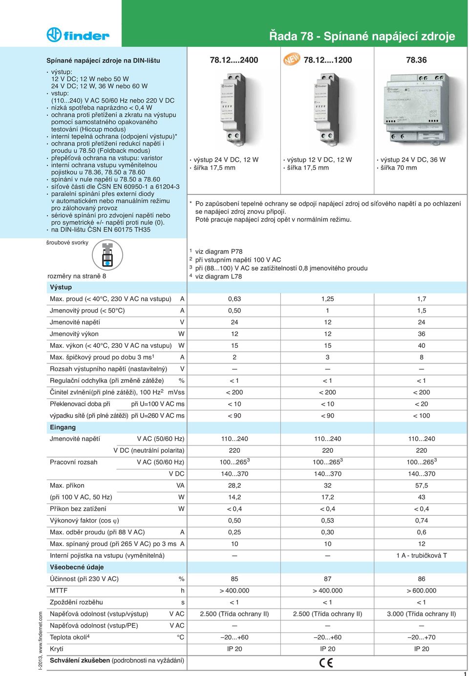 (odpojení výstupu)* ochrana proti přetížení redukcí napětí i proudu u 78.50 (Foldback modus) přepěťová ochrana na vstupu: varistor interní ochrana vstupu vyměnitelnou pojistkou u 78.36, 78.50 a 78.