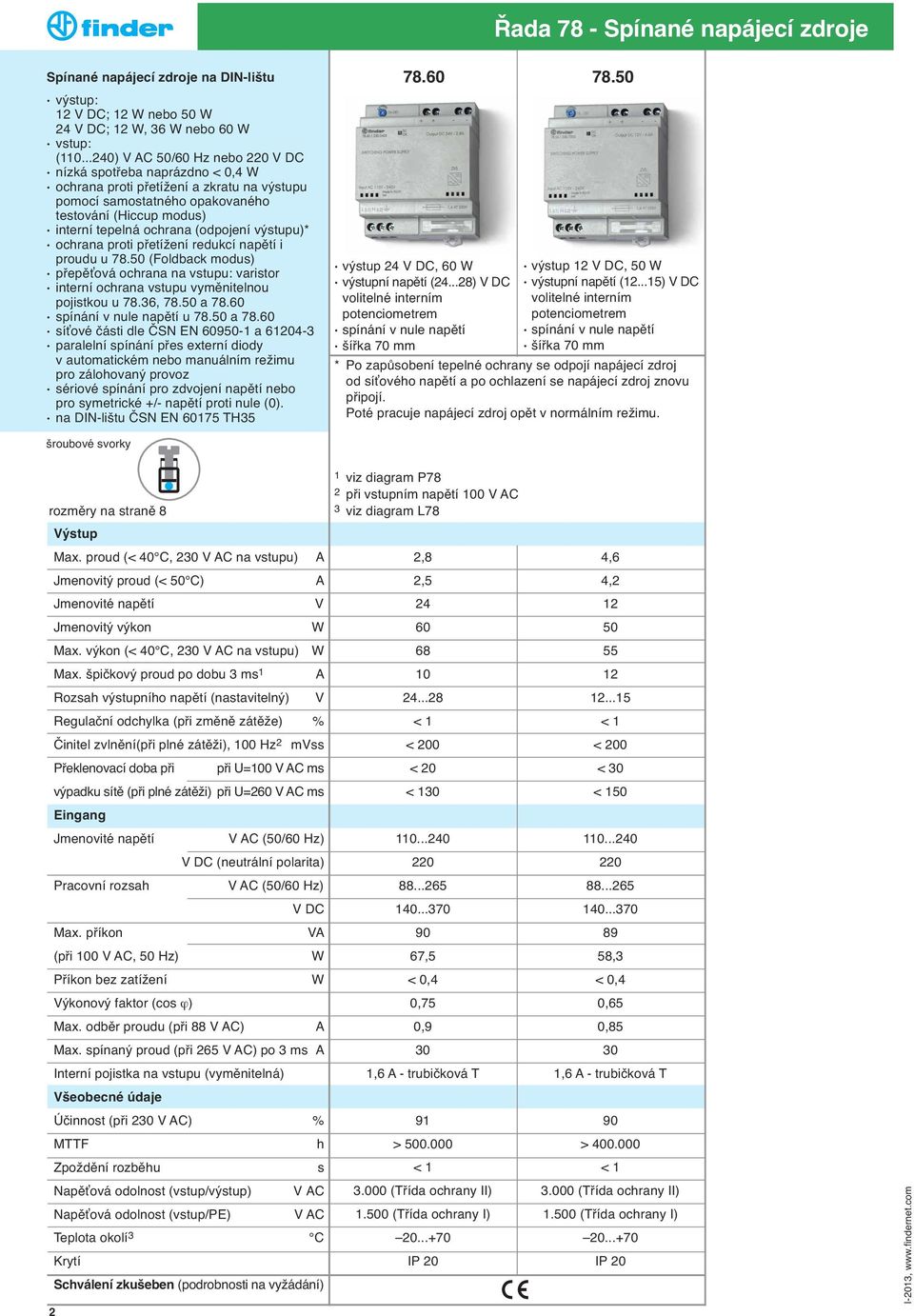 (odpojení výstupu)* ochrana proti přetížení redukcí napětí i proudu u 78.50 (Foldback modus) přepěťová ochrana na vstupu: varistor interní ochrana vstupu vyměnitelnou pojistkou u 78.36, 78.50 a 78.