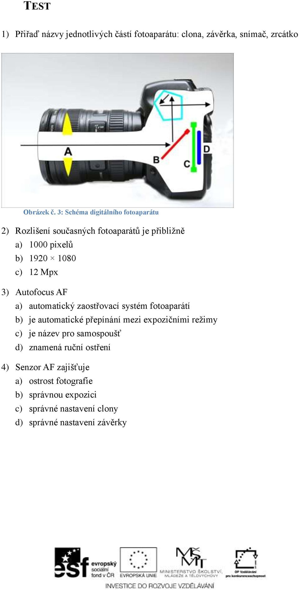 Autofocus AF a) automatický zaostřovací systém fotoaparátí b) je automatické přepínání mezi expozičními režimy c) je název