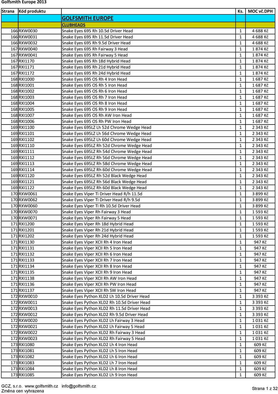 Head 1 167 RXI1172 Snake Eyes 695 Rh 24d Hybrid Head 1 168 RXI1000 Snake Eyes 695 OS Rh 4 Iron Head 1 168 RXI1001 Snake Eyes 695 OS Rh 5 Iron Head 1 168 RXI1002 Snake Eyes 695 OS Rh 6 Iron Head 1 168