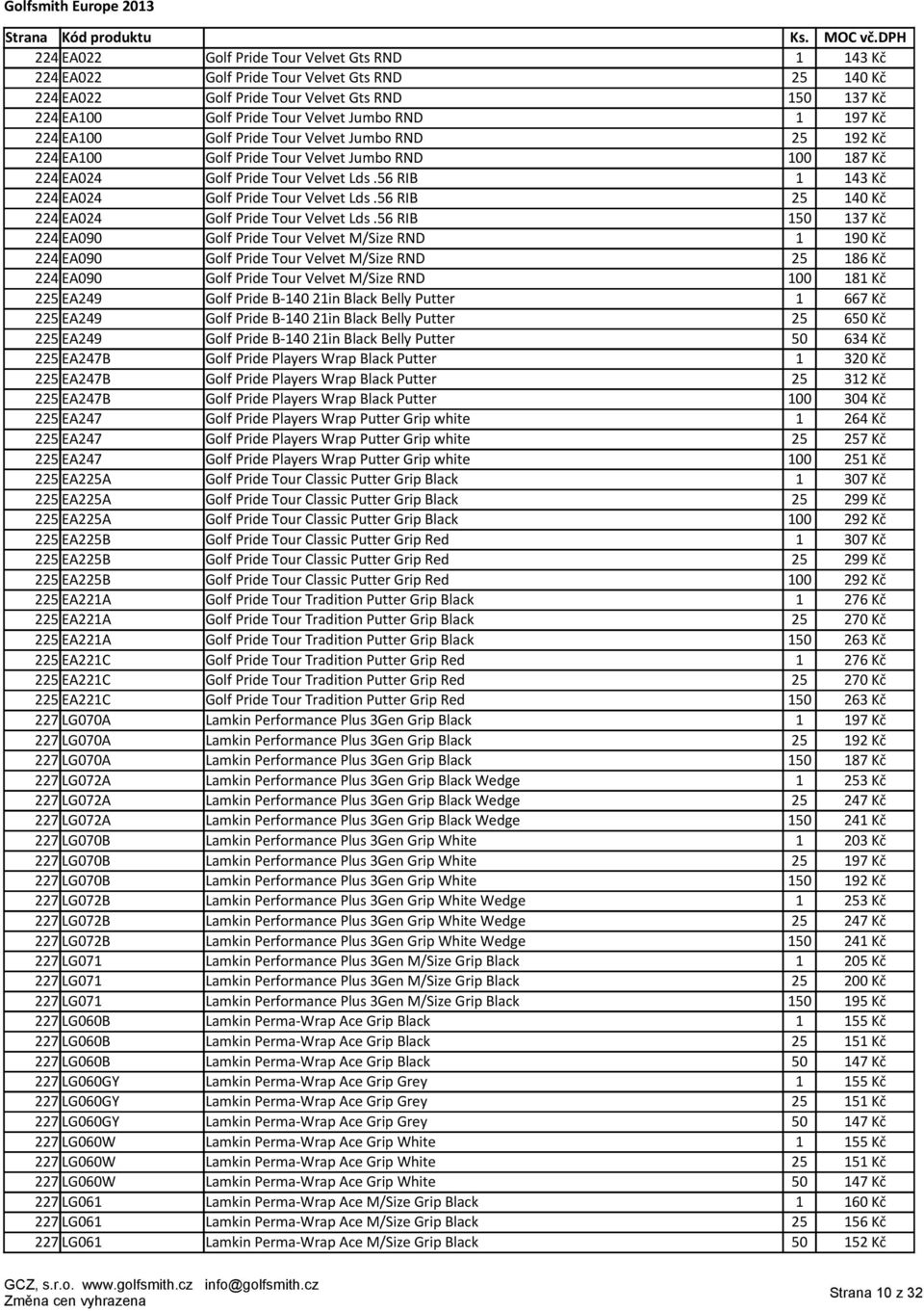 56 RIB 25 140 Kč 224 EA024 Golf Pride Tour Velvet Lds.