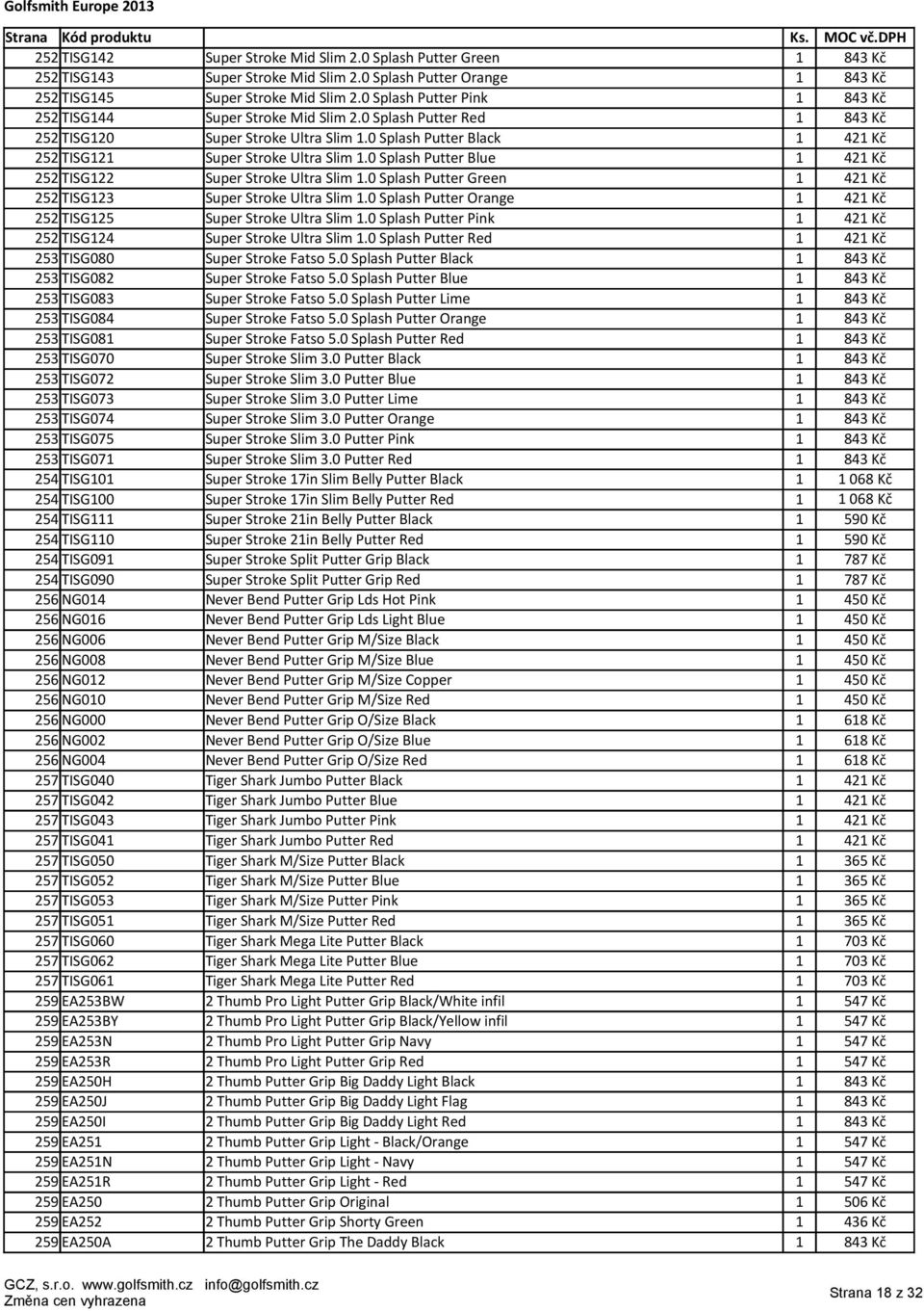 0 Splash Putter Black 1 421 Kč 252 TISG121 Super Stroke Ultra Slim 1.0 Splash Putter Blue 1 421 Kč 252 TISG122 Super Stroke Ultra Slim 1.