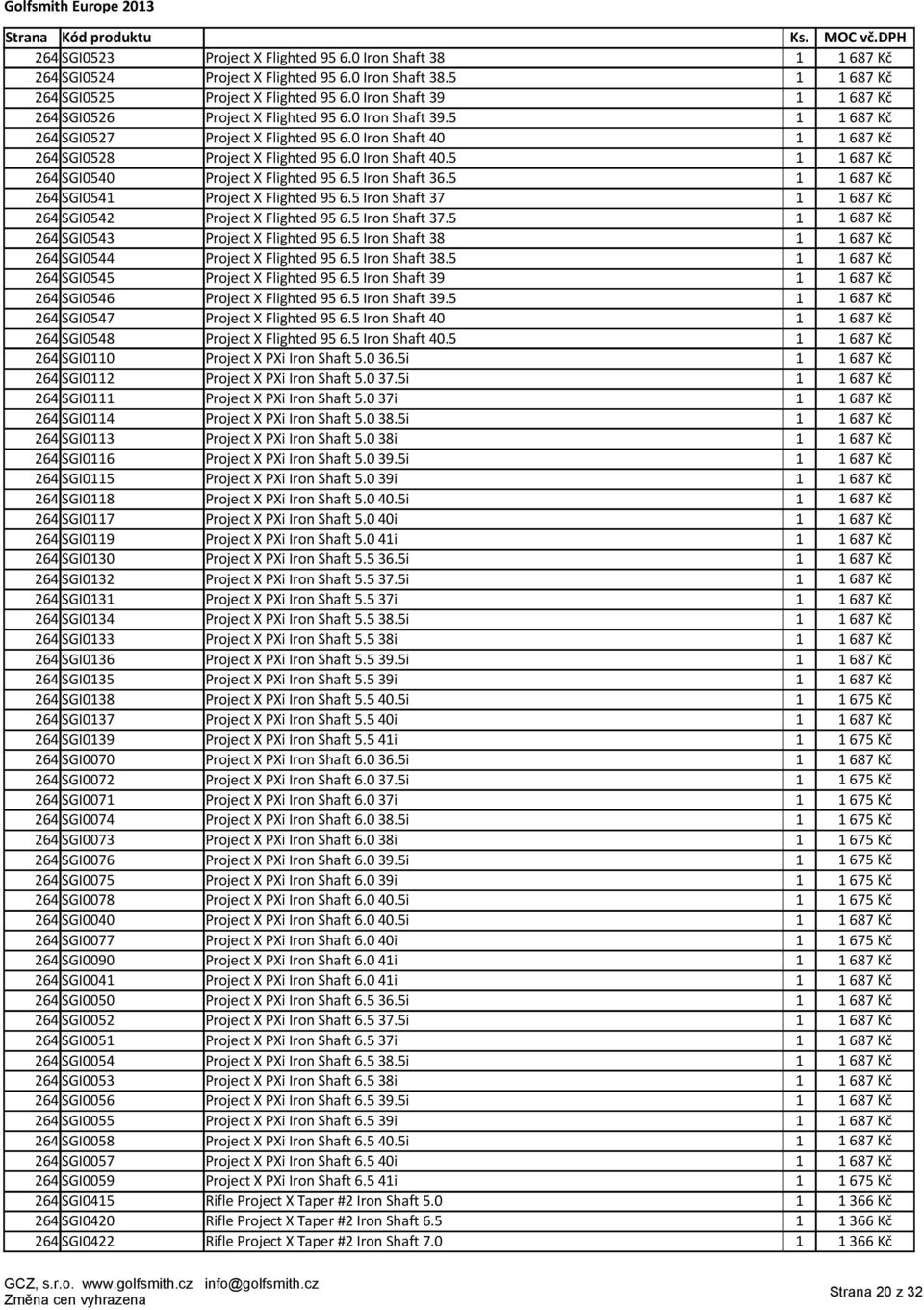 5 1 264 SGI0541 Project X Flighted 95 6.5 Iron Shaft 37 1 264 SGI0542 Project X Flighted 95 6.5 Iron Shaft 37.5 1 264 SGI0543 Project X Flighted 95 6.