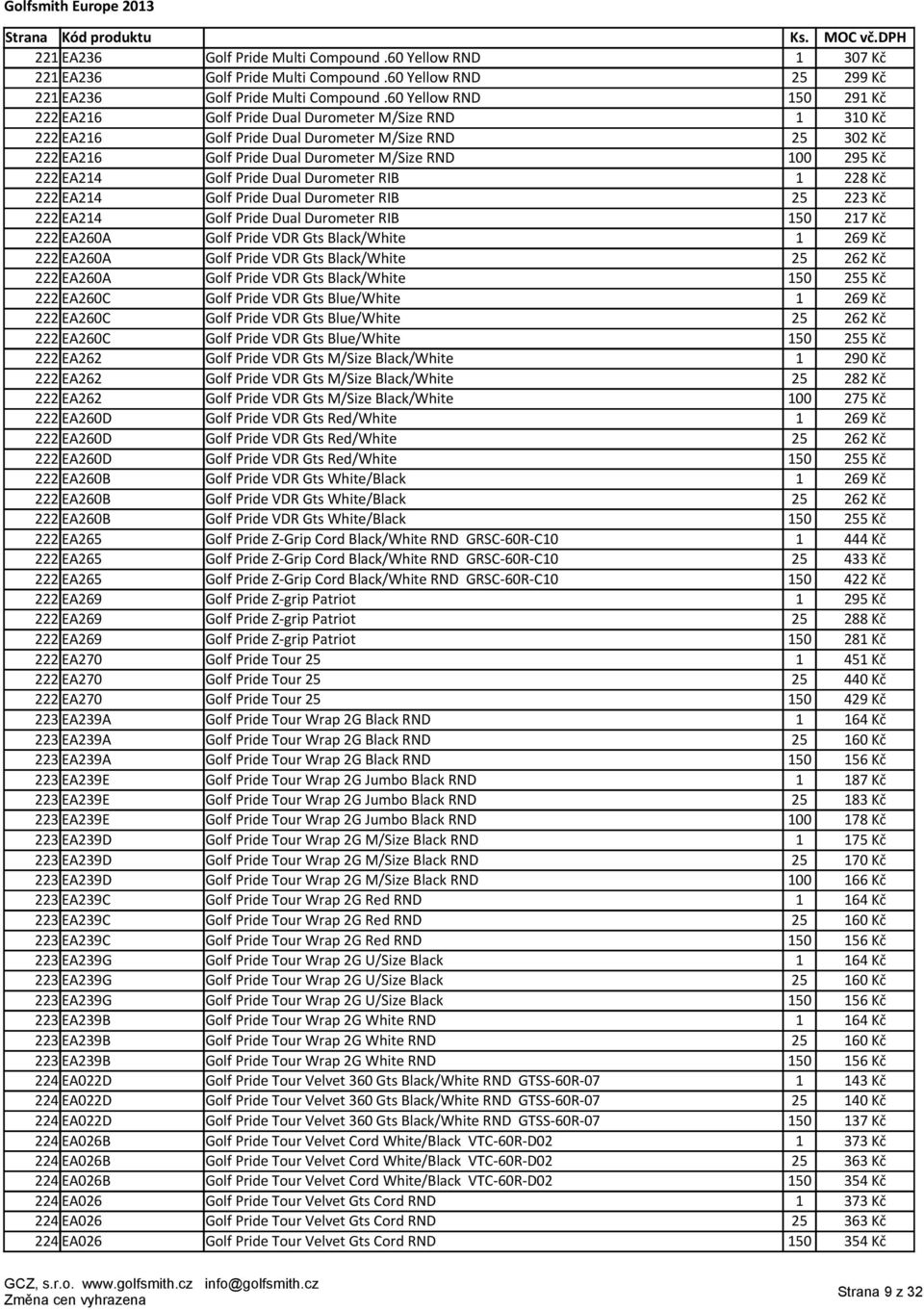 EA214 Golf Pride Dual Durometer RIB 1 228 Kč 222 EA214 Golf Pride Dual Durometer RIB 25 223 Kč 222 EA214 Golf Pride Dual Durometer RIB 150 217 Kč 222 EA260A Golf Pride VDR Gts Black/White 1 269 Kč