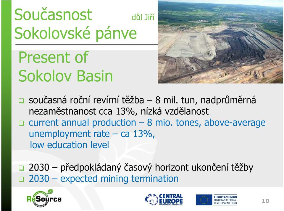 tun, nadprůměrná nezaměstnanost cca 13%, nízká vzdělanost current annual production 8