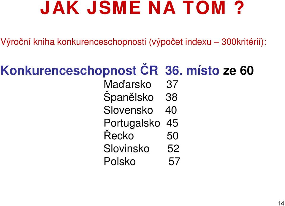 300kritérií): Konkurenceschopnost ČR 36.