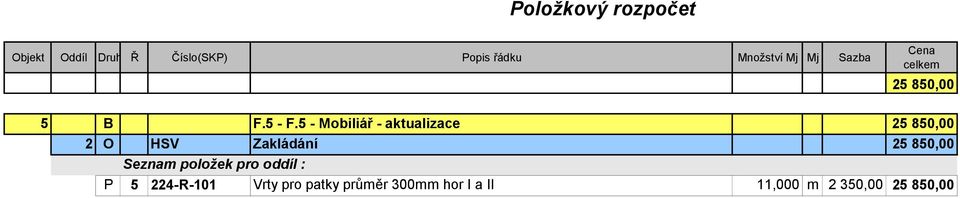 HSV Zakládání 25 850,00 P 5 224-R-101