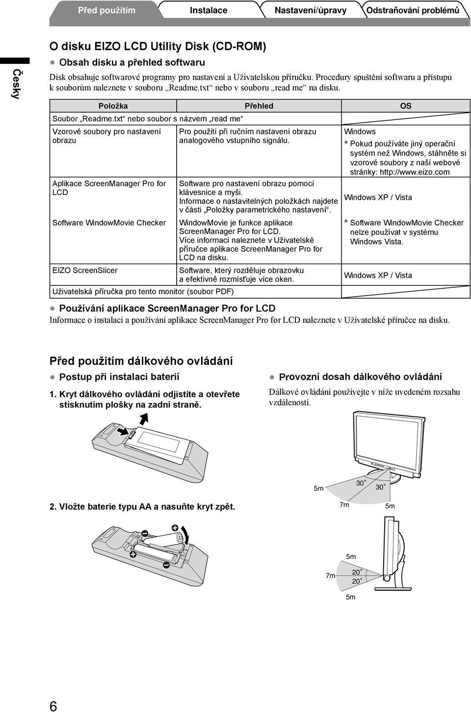 txt nebo soubor s názvem read me Vzorové soubory pro nastavení obrazu Aplikace ScreenManager Pro for LCD Software WindowMovie Checker EIZO ScreenSlicer Uživatelská příručka pro tento monitor (soubor