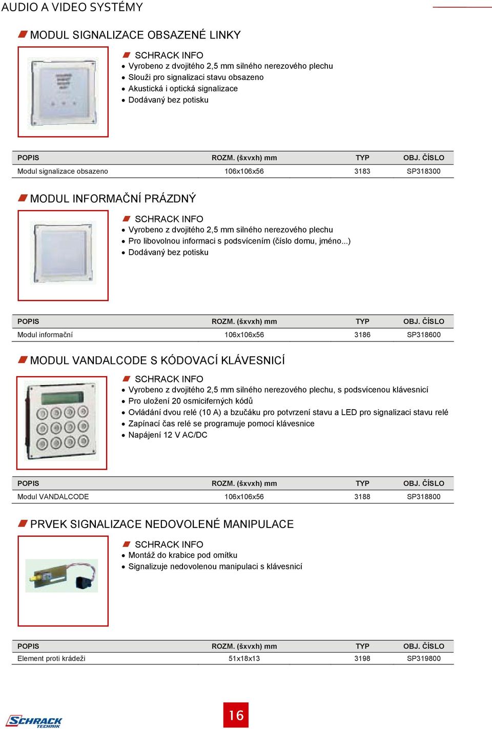 ..) Dodávaný bez potisku Modul informační 106x106x56 3186 SP318600 MODUL VANDALCODE S KÓDOVACÍ KLÁVESNICÍ Vyrobeno z dvojitého 2,5 mm silného nerezového plechu, s podsvícenou klávesnicí Pro uložení