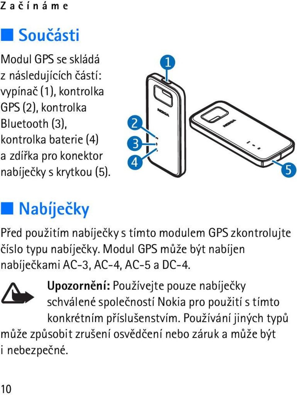 2 3 4 1 5 Nabíjeèky Pøed pou¾itím nabíjeèky s tímto modulem GPS zkontrolujte èíslo typu nabíjeèky.