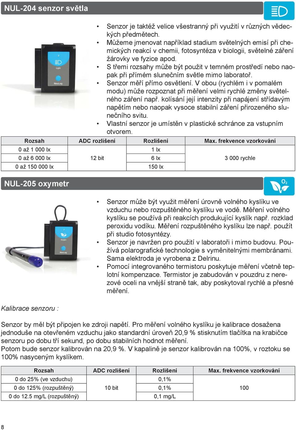 S třemi rozsahy může být použit v temném prostředí nebo naopak při přímém slunečním světle mimo laboratoř. Senzor měří přímo osvětlení.