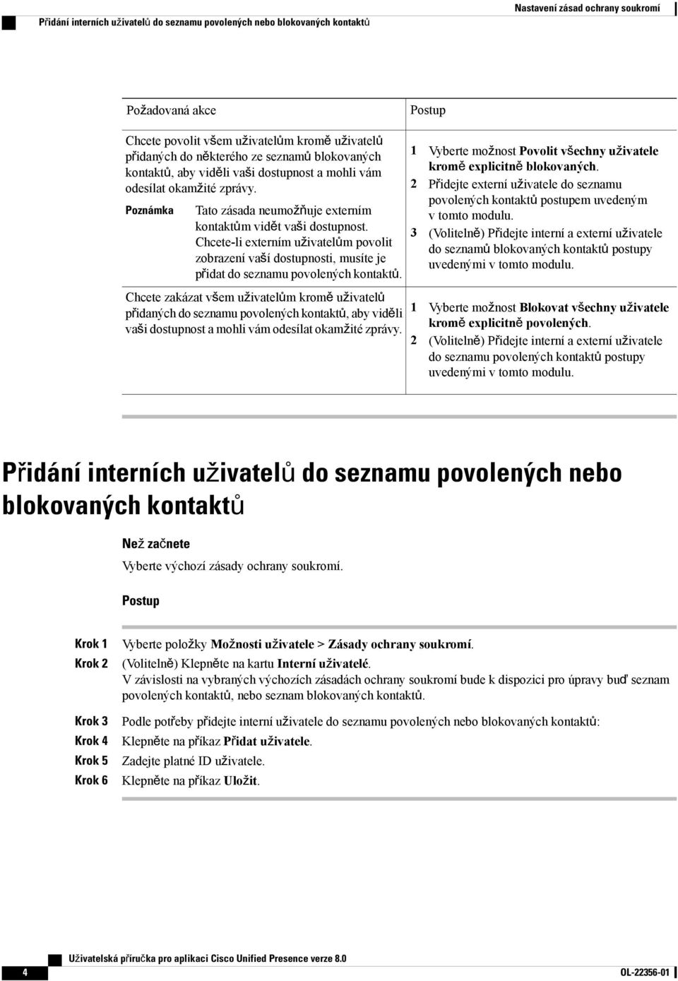 Chcete-li externím uživatelům povolit zobrazení vaší dostupnosti, musíte je přidat do seznamu povolených kontaktů.