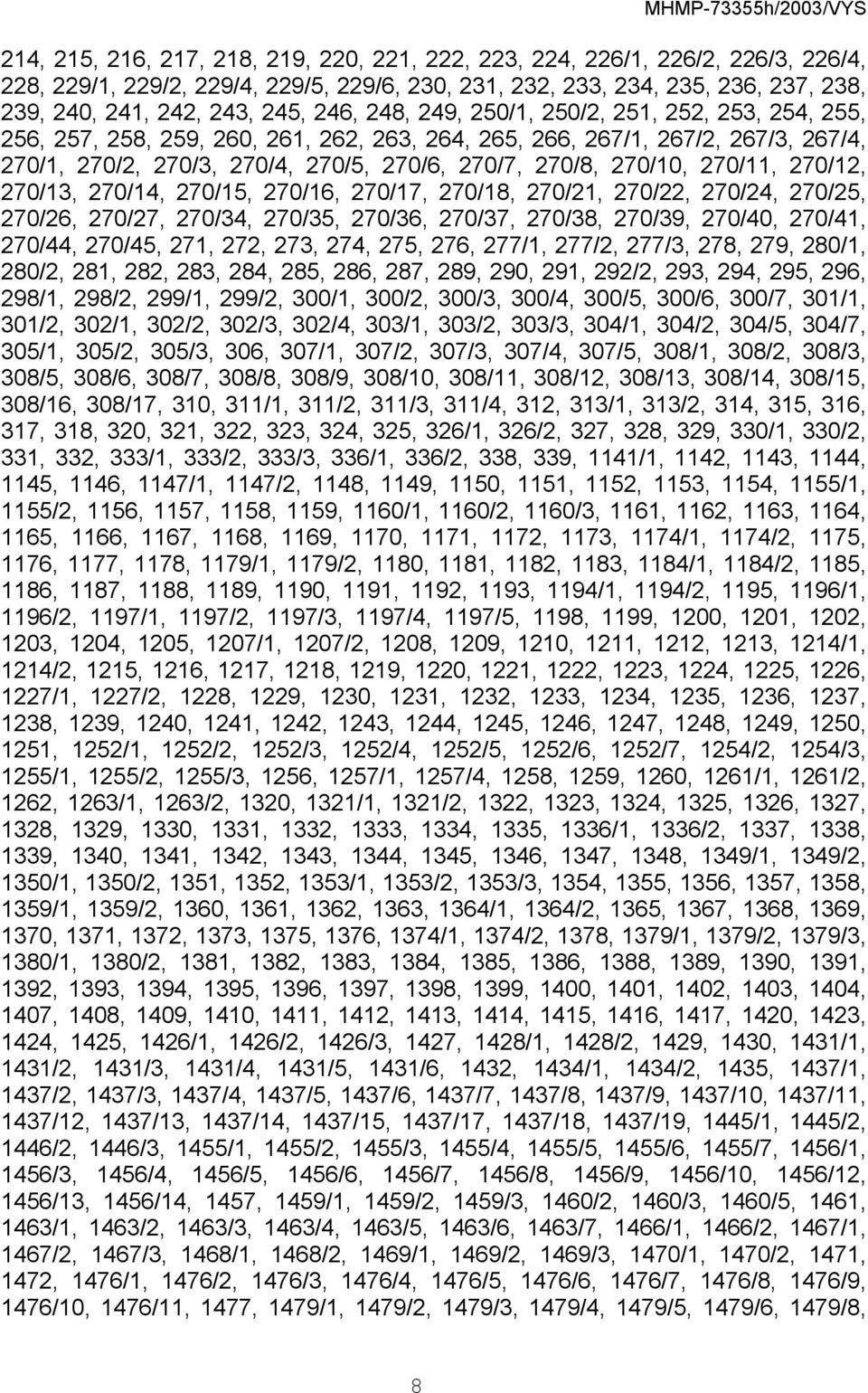 270/10, 270/11, 270/12, 270/13, 270/14, 270/15, 270/16, 270/17, 270/18, 270/21, 270/22, 270/24, 270/25, 270/26, 270/27, 270/34, 270/35, 270/36, 270/37, 270/38, 270/39, 270/40, 270/41, 270/44, 270/45,