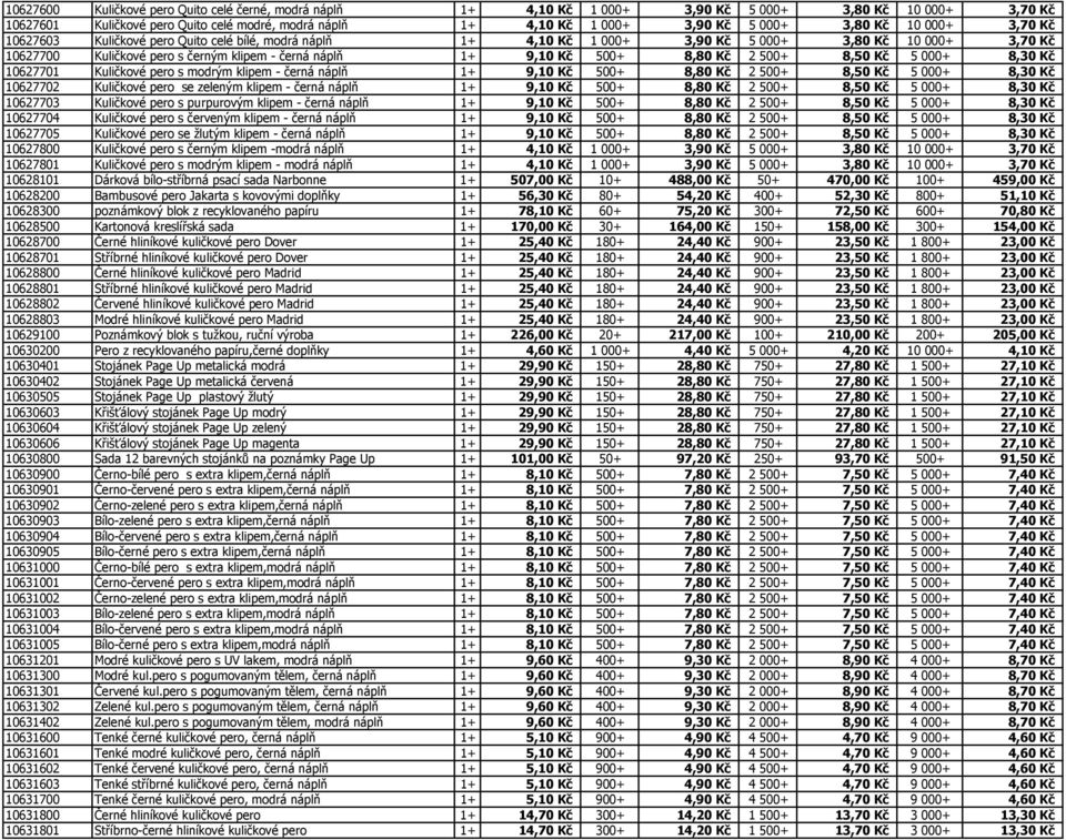500+ 8,80 Kč 2 500+ 8,50 Kč 5 000+ 8,30 Kč 10627701 Kuličkové pero s modrým klipem - černá náplň 1+ 9,10 Kč 500+ 8,80 Kč 2 500+ 8,50 Kč 5 000+ 8,30 Kč 10627702 Kuličkové pero se zeleným klipem -