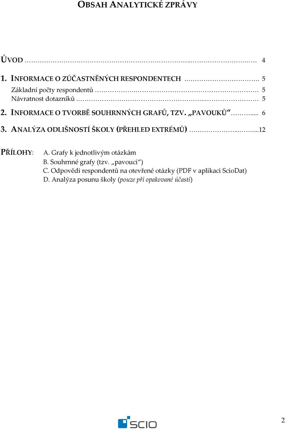 ANALÝZA ODLIŠNOSTÍ ŠKOLY (PŘEHLED EXTRÉMŮ)......12 PŘÍLOHY: A. Grafy k jednotlivým otázkám B.