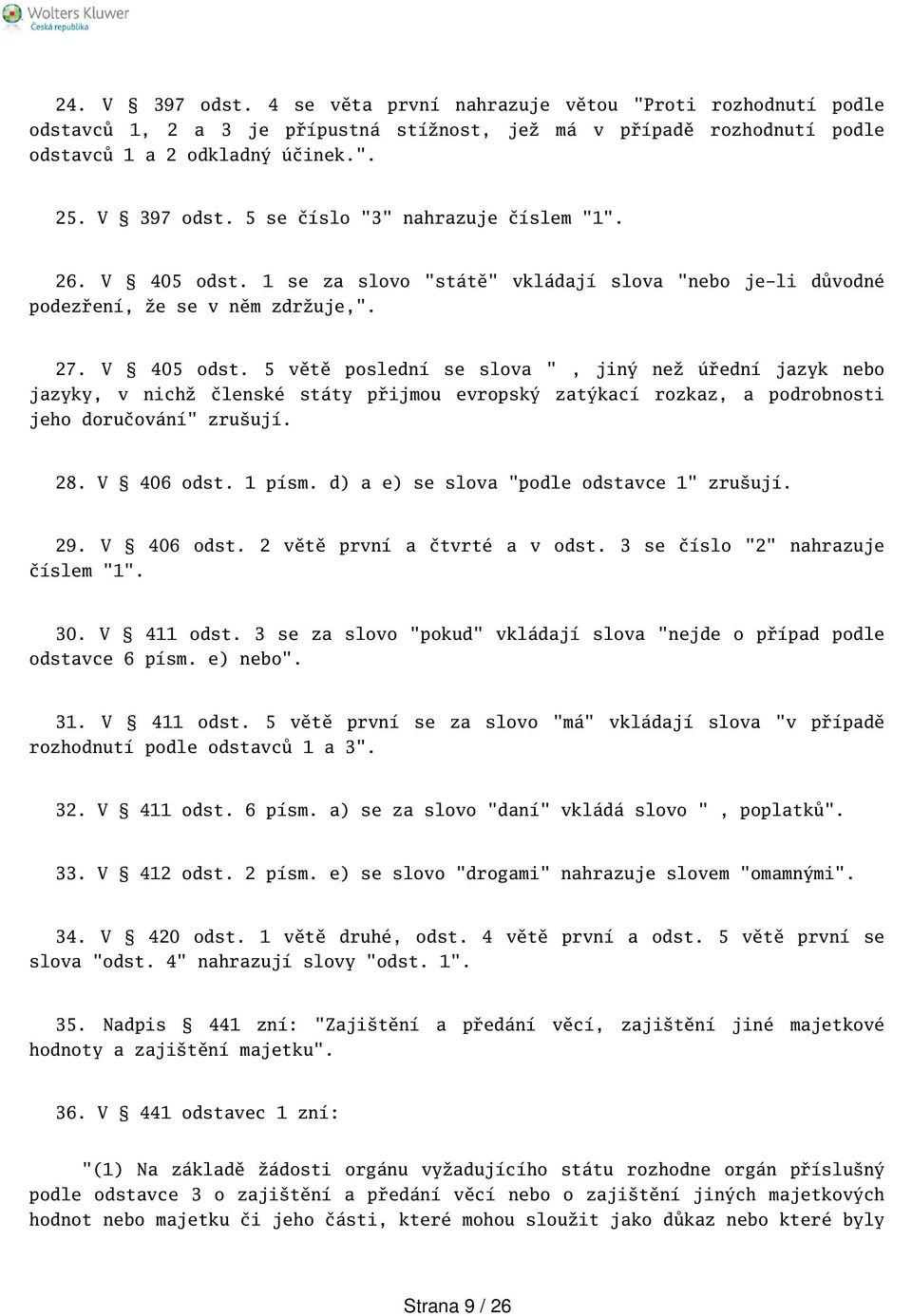 28. V 406 odst. 1 písm. d) a e) se slova "podle odstavce 1" zruují. 29. V 406 odst. 2 větě první a čtvrté a v odst. 3 se číslo "2" nahrazuje číslem "1". 30. V 411 odst.