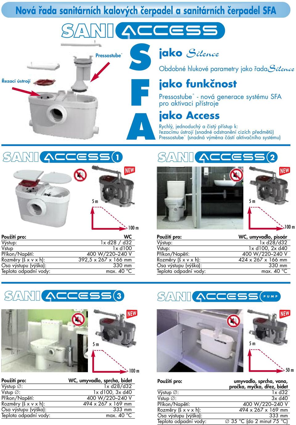 aktivačního systému) 1x d8 / d3 Vstup 1x d100 39,5 x 67 x 166 mm 3m Tepota odpadní vody: max. 40 C, umyvado, pisoár 1x d100, x d40 44 x 67 x 166 mm 3m Tepota odpadní vody: max.