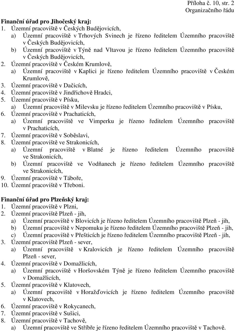 ředitelem Územního pracoviště v Českých Budějovicích, 2. Územní pracoviště v Českém Krumlově, a) Územní pracoviště v Kaplici je řízeno ředitelem Územního pracoviště v Českém Krumlově, 3.