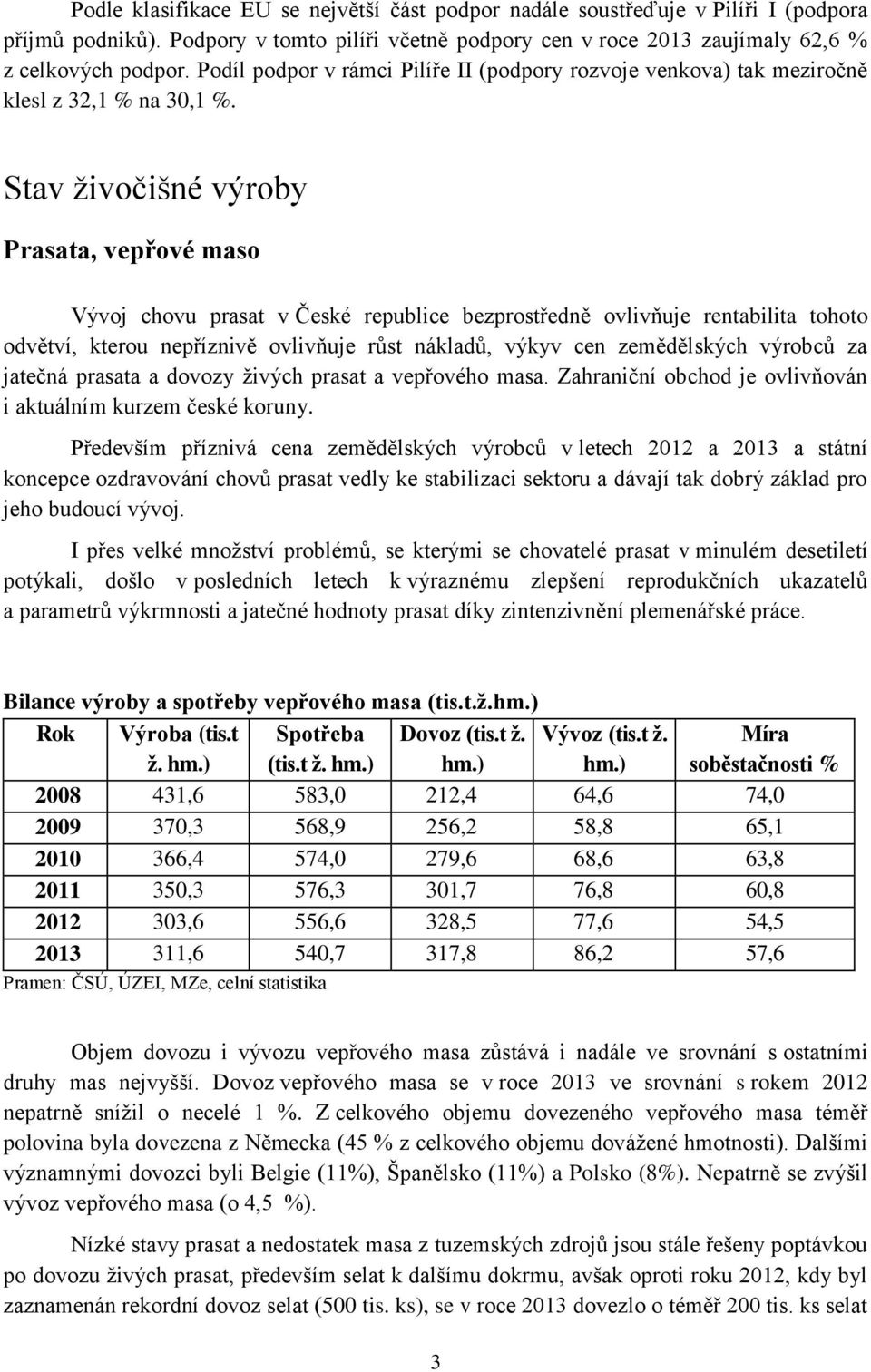 Stav živočišné výroby Prasata, vepřové maso Vývoj chovu prasat v České republice bezprostředně ovlivňuje rentabilita tohoto odvětví, kterou nepříznivě ovlivňuje růst nákladů, výkyv cen zemědělských