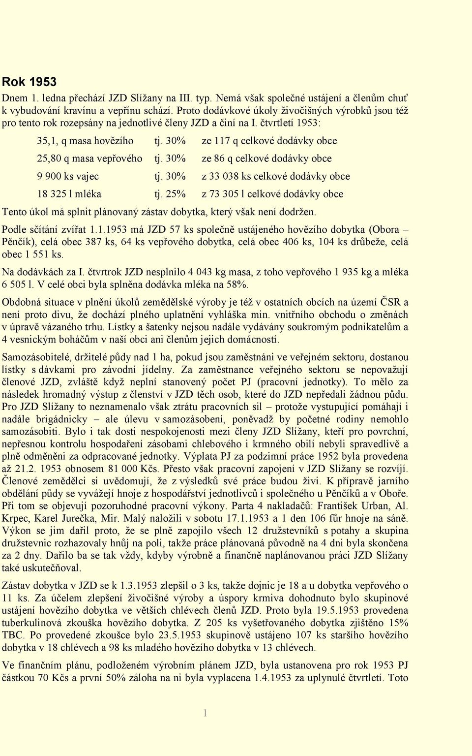 30% ze 117 q celkové dodávky obce 25,80 q masa vepřového tj. 30% ze 86 q celkové dodávky obce 9 900 ks vajec tj. 30% z 33 038 ks celkové dodávky obce 18 325 l mléka tj.
