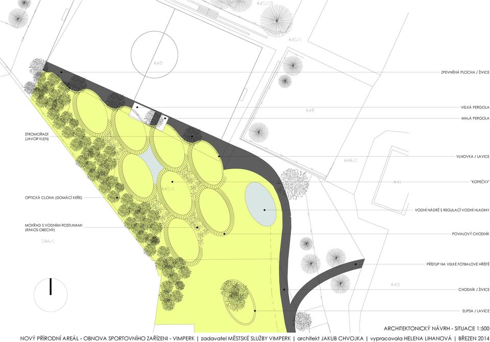 PŘÍSTUP NA VELKÉ FOTBALOVÉ HŘIŠTĚ 3 CHODNÍK / ŽIVICE 571/2 ELIPSA / LAVICE ARCHITEKTONICKÝ NÁVRH - SITUACE 1:500 NOVÝ PŘÍRODNÍ