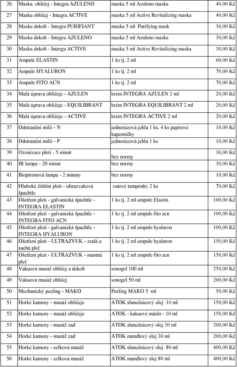 2 ml 60,00 Kč 32 Ampule HYALURON 1 ks tj. 2 ml 70,00 Kč 33 Ampule FITO ACN 1 ks tj.