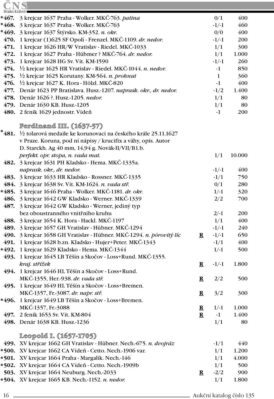 1 krejcar 1628 HG Sv. Vít. KM-1590-1/-1 260 474. ½ krejcar 1625 HR Vratislav - Riedel. MKČ-1044. n. nedor. -1 850 475. ½ krejcar 1625 Korutany. KM-564. n. prohnut 1 360 476. ½ krejcar 1627 K.