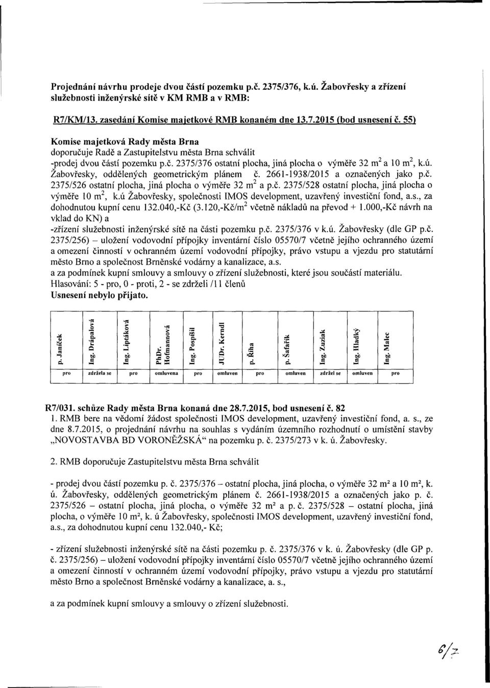 Žabovřesky, oddělených geometrickým plánem č. 2661-1938/2015 a označených jako p.č. 2375/526 ostatní plocha, jiná plocha o výměře 32 m 2 a p.č. 2375/528 ostatní plocha, jiná plocha o výměře 10 m 2, k.