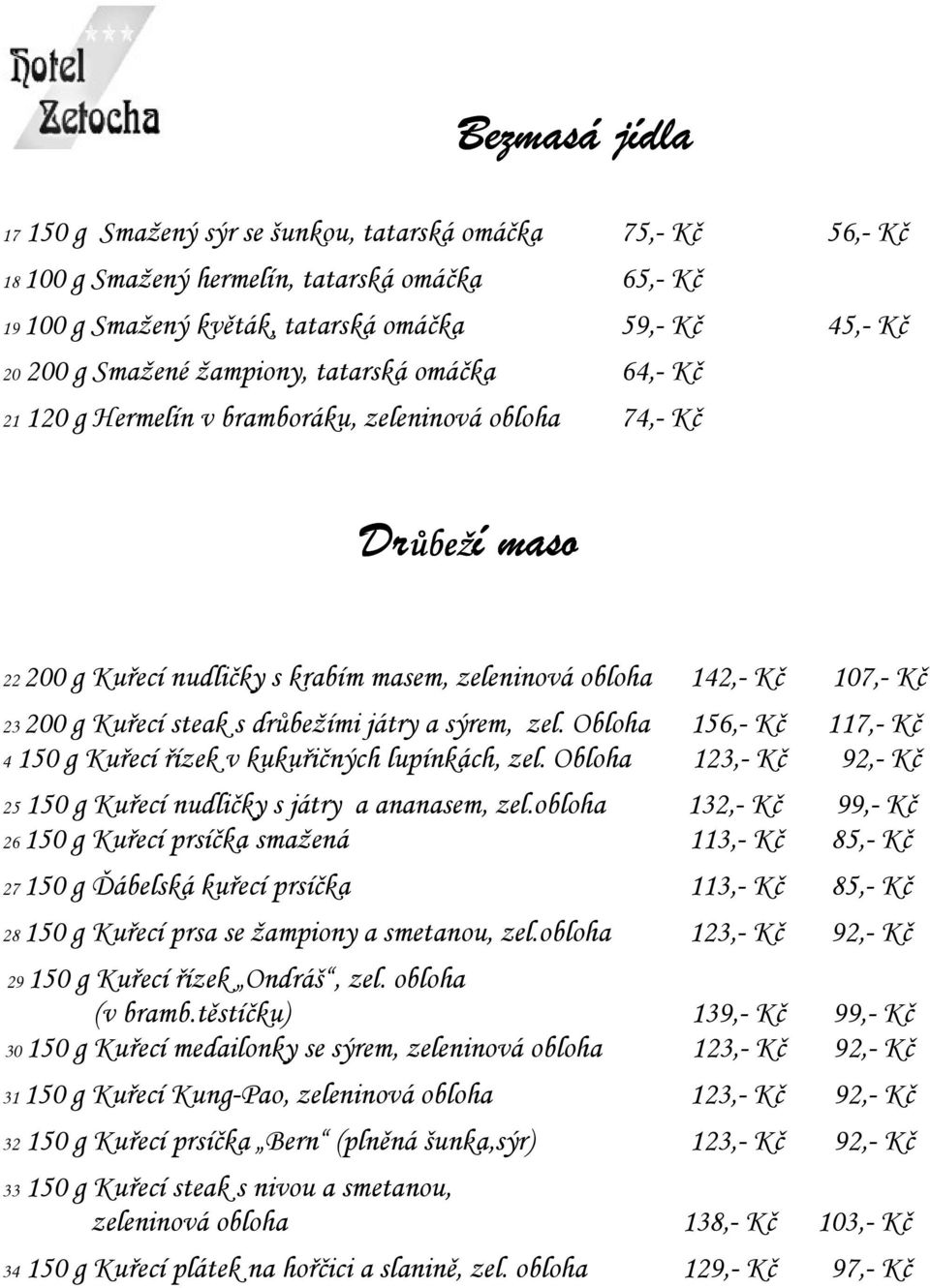 107,- Kč 23 200 g Kuřecí steak s drůbežími játry a sýrem, zel. Obloha 156,- Kč 117,- Kč 4 150 g Kuřecí řízek v kukuřičných lupínkách, zel.