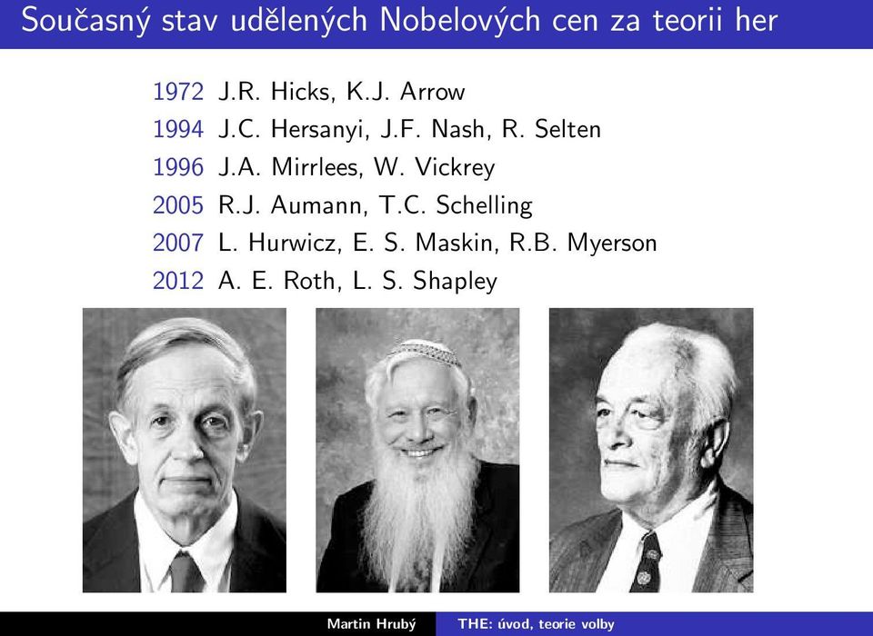 Selten 1996 J.A. Mirrlees, W. Vickrey 2005 R.J. Aumann, T.C.
