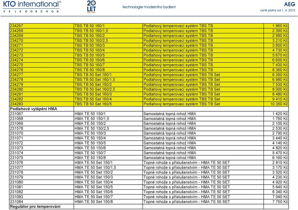 TBS TB 4 730 Kč 234273 TBS TB 50 160/5 Podlahový temperovací systém TBS TB 5 670 Kč 234274 TBS TB 50 160/6 Podlahový temperovací systém TBS TB 6 600 Kč 234275 TBS TB 50 160/7 Podlahový temperovací