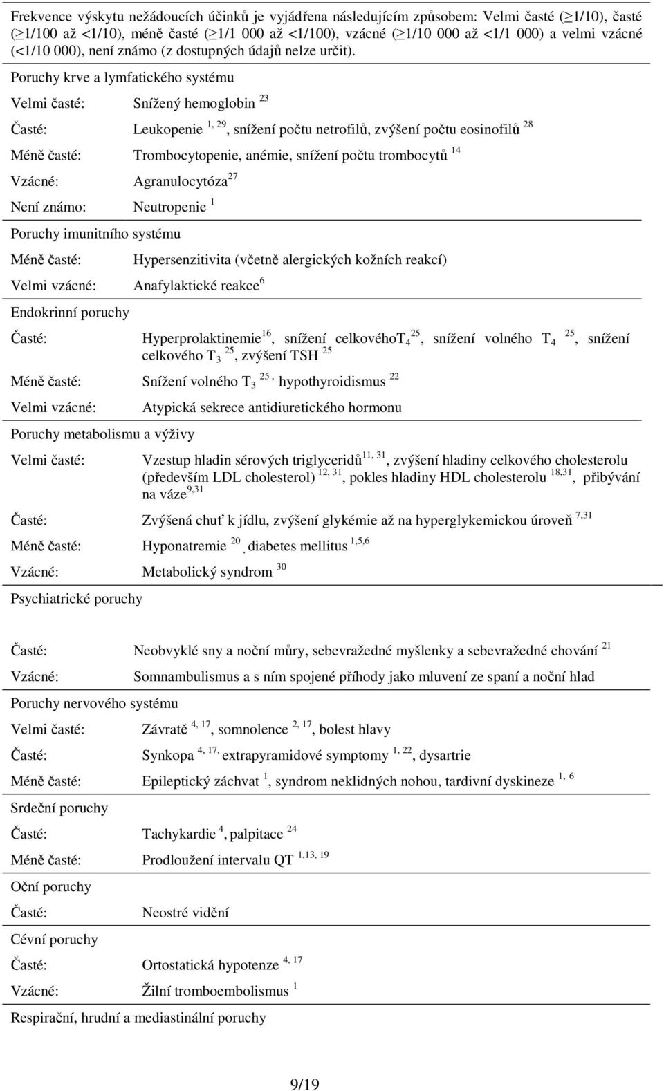 Poruchy krve a lymfatického systému Velmi časté: Snížený hemoglobin 23 Časté: Leukopenie 1, 29, snížení počtu netrofilů, zvýšení počtu eosinofilů 28 Méně časté: Trombocytopenie, anémie, snížení počtu